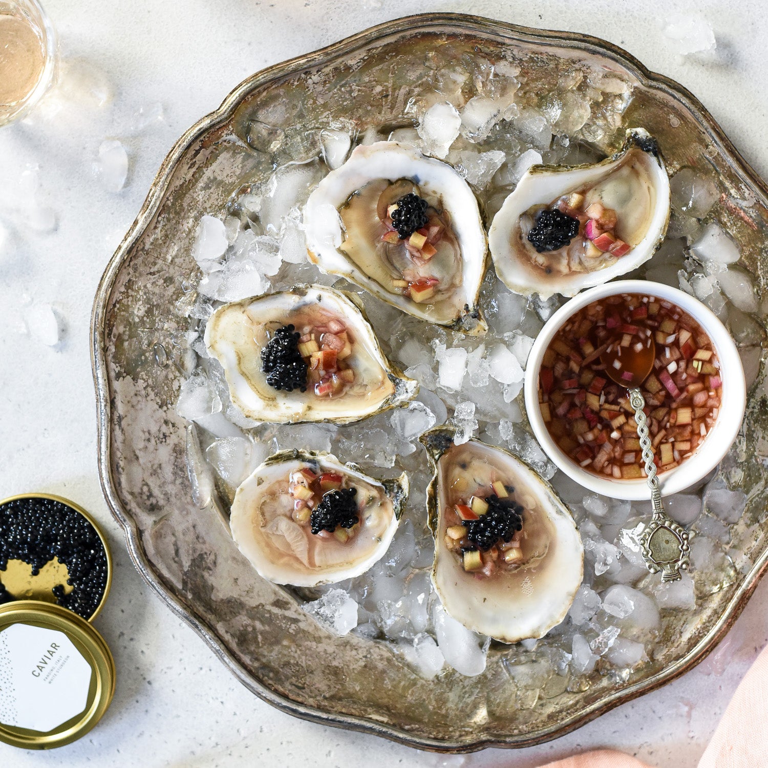 Recipe:  Oysters with Caviar and Rhubarb Mignonette