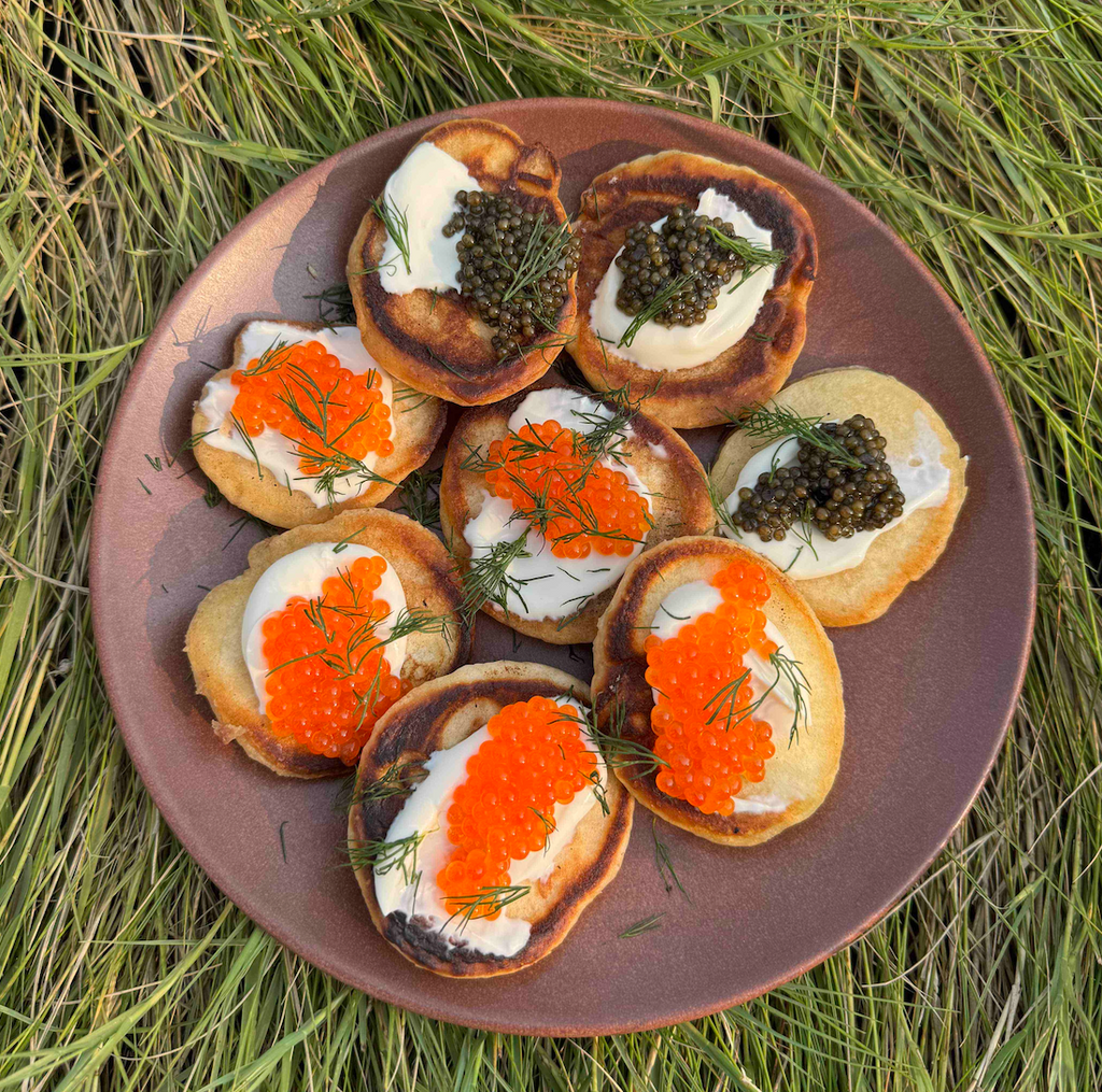 Brown Butter Blinis with Trout Roe